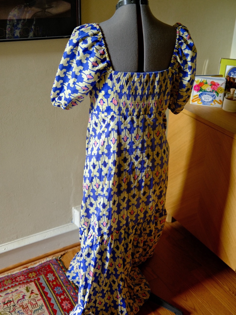 Zara Blue, Cream and Pink Printed Maxi Dress with Puff Sleeves - Picture 7 of 7